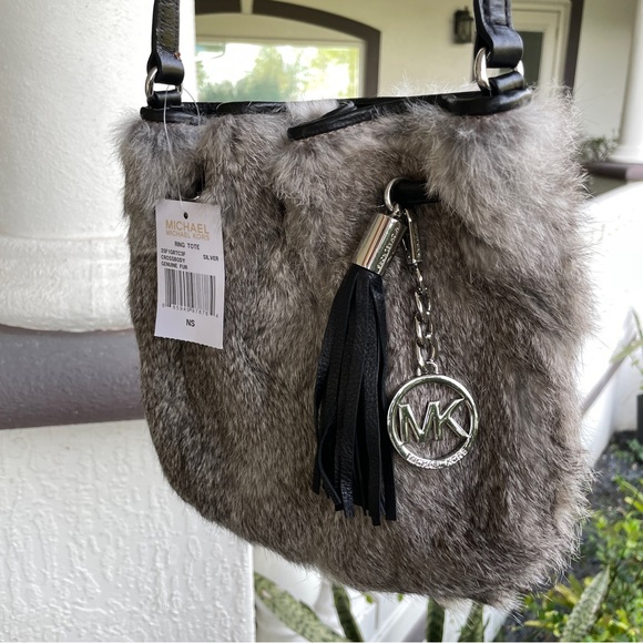 Genuine Rabbit Fur Michael Kors Leather Crossbody - Picture 3 of 7